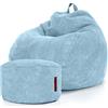 Green Bean© Set da 2 Poltrona a sacco XXL da interno + Pouf con imbottitura in perle EPS - Poggiapiedi Sgabello Cuscino per pavimento Sedia Cuscino per sdraiarsi sedersi - Azzurro