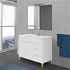 Inbagno Mobile Bagno a Terra 100 cm, Linea Way 3 cassetti + 2 Ante, Completo di lavabo e Specchio (Bianco Lucido)