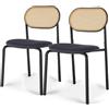 jeerbly Set di 6 sedie da pranzo in rattan, con schienale, gambe in metallo, comode da pranzo, per soggiorno, sala da pranzo, colore nero