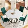 REXO Set da pranzo (set da 5 elementi) composto da un moderno tavolo da pranzo esagonale in marmo + 4 sedie da pranzo in velluto, per creare un ambiente da ristorante caldo e moderno (Tavolo bianco e nero