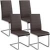 Juskys Sedia Swing a sbalzo Vegas Set di 4 - Sedia da pranzo con struttura in metallo e rivestimento in ecopelle - Sedia da cucina moderna colore marrone