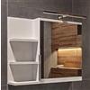 FreshYou Mobiletto a specchio 60x50 bianco, per il bagno con mensole, specchio da bagno, mobiletto sospeso - da parete, LAMPADA LED - Sinistra