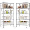 Himimi Scaffalatura con ruote, 2 pezzi, scaffale in metallo su ruote, altezza regolabile, scaffale da terra con 5 ripiani e ganci, scaffale a rotelle per cucina, dispensa, cantina, 35L x 76P x 158A cm