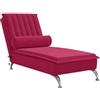 vidaXL Chaise Longue Massaggi con Cuscino a Rullo Rosso Vino Velluto, divano letto, divano letto moderno, divano letto contemporaneo, dormeuse