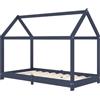 vidaXL Giroletto per Bambini a Doghe Design Casetta Decorativo Robusto Struttura Telaio Letto Arredi Cameretta 80x160 cm Grigio Legno Massello di Pino