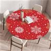 Treer Stile Natalizio Tovaglia Rotondo Antimacchia, Mollettone Tavolo Rotondo con Bordo Eelastico, Lavabile Copritavolo Antiscivolo Tovaglia Tonda per Picnic Cucina Casa (120cm,Rosso 2)