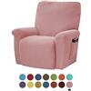 FANSU Copripoltrona Relax Reclinabile Elasticizzato, 1 Posto Tinta Unita Jacquard Copripoltrona Reclinabile Elettrica Coprisedile con Tasche, Universale Fodere per Poltrona Relax (Rosa)
