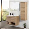 Inbagno Mobile bagno sospeso 80 cm rovere africa con 2 ante e vano a giorno, lavabo in ceramica e specchio reversibile 60x80 cm, KLEO