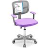 COSTWAY Sedia per Scrivania per Bambini, Sedia per Computer con Altezza Regolabile, Ruote, Sedile Girevole a Rete, Mobile Ergonomica per Bambini 3-10 Anni (Viola chiaro)