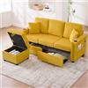 Trdlpyn Divano in Velluto con illuminazione a LED e Porta USB-C, Divano 3 Posti con Poggiapiedi Contenitore e 2 Cassetti, Chaise Longue per il Soggiorno, la Camera da letto o l'ufficio(giallo senape)