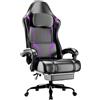 HOTOSYCH Sedia da Gaming con Molle Insacchettate e Poggiapiedi, Sedia da Ufficio Ergonomica, Sedie Gamer Traspirante in Pelle Pu con Poggiatesta e Supporto Lombare Regolabili (Nero e viola)