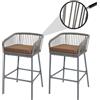 Mendler Set 2 sgabelli bar Rope HWC-O22, con cuscino da esterno, intreccio in corda elastica - grigio chiaro, cuscino taupe
