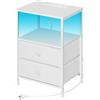 WOLTU Comodino con Prese di Corrente, Tavolino con Luce LED, 2 Cassetti in Tessuto e Ripiani Aperti, Comodino Smart Bianco, per Soggiorno, Camera da Letto e Ufficio, Metallo + MDF, NTS27ws