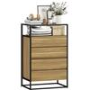 HOMCOM Cassettiera Camera da Letto 4 Cassetti, Comò Camera da Letto con Piano Vetro Temperato, Ripiano Aperto, in Acciaio, Cassettiera Salvaspazio per Soggiorno Corridoio, 60x40x94.5 cm, Color Teak