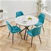 GrandCA HOME Set Tavolo e Sedie da Pranzo, Tavolo da Pranzo Rotondo da 100 CM e 4 Sedie Moderne in Lino, per Sala da Pranzo, Cucina, Soggiorno (Colore Marmo + Blu Lago)