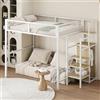 NovaFurnish Letto a soppalco 140 x 200 cm, con scaletta, lettino con telaio in ferro e scaffalatura, armadio (bianco, 249 x 145 x 180 cm)