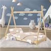 ML DESIGN modern living ML-Design Letto Montessori Tipi per Bambini 70 x 140 cm Naturale, in Legno di Pino Massiccio, con Rete a Doghe, Lettino a Terra a Forma di Tenda Indiana, Giroletto a Capanna per Cameretta