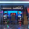Trdlpyn Letto a Soppalco in Metallo 90 x 200cm con Striscia LED e Porta USB, Ripiani e Scala Contenitore, Scrivania, Struttura in Ferro per Adolescenti e Adulti (Senza Materasso) Nero
