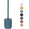 Inbagno Porta scopino WC Blu Pastello cannettato in Ceramica Soft Touch, setole Nere Anti-igieniche con paraspruzzi, Spring