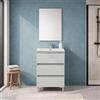 Inbagno Mobile Bagno A Terra 60 Cm Quercia Bianca Con 3 Cassetti Soft-Close, Lavabo In Ceramica E Specchio 50x70 Cm - Mobile Bagno Completo Linea Leda
