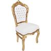 Way Home Store - Sedia 100% Barocco Stile Francese Luigi XVI Legno Oro Foglia e Ecopelle Bianca con Gemme - Dimensioni 52x60 - H: 110