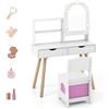LIFEZEAL Specchiera Trucco per Bambina 3+Anni, con Luci, Sgabello, Sedia, Specchio, Tavolo Toeletta, Postazione Makeup, con 3 Cassetti, Armadietto, Mensole, Accessori, in Legno, Cameretta (bianco)