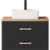 UEV Mobile Bagno 80CM con Lavabo in Stile Rustico,Lavandino con Mobiletto da Parete, Mobiletto Bagno Sospeso Impermeabile e Resistente, Nero