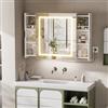 Ztexkee Specchio Bagno Contenitore con illuminazione e Antiappannamento 60(94) x65x16cm Armadietto Bagno a Parete con 2 scomparti portaoggetti e una lente di ingrandimento 10x