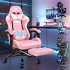 ALFORDSON Sedia Gaming Massaggiante, Sedia Gamer Professionale con Cuscino Lombare & Poggiatesta, Poltrona Ergonomica da Ufficio con Poggiapiedi, Regolabile 90-150°, Portata 180 kg, Similpelle(Rosa)