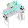 SOLAVERO Scrivania, 100 x 48 cm Scrivania Computer Piccola con Supporto per Monitor, tavolo gaming con Borsa Portaoggetti, Scaffali Regolabili, per Ufficio Domestico, Studio e Gioco, Bianca