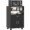 HOMCOM Mobile Microonde con Ruote, Credenza Cucina con Cassetto, Piano per Elettrodomestici, Armadietto a 2 Ante, Ripiano Estraibile e Ripiano Aperto, Carrello Cucina per Soggiorno, 59x40x92cm, Nero