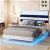 BRILVERDE Letto matrimoniale imbottito, 140 x 190 cm, telaio del letto sospeso con illuminazione a LED, porta USB, testiera regolabile, velluto (bianco+blu, 140 x 190 cm)