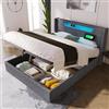 Rtopsu Letto Imbottito Matrimoniale 160x200 cm con USB e Illuminazione a LED, Telaio del Letto con Contenitore e Testiera, Rete a Doghe in Legno, Lino, Grigio, Senza Materasso