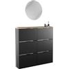 Planetmöbel 2 scarpiera stretta con specchio rotondo con illuminazione da 60 cm (2 livelli di luce), scarpiera con 3 alette con 6 ripiani, set di guardaroba, 60 x 23 x 118 cm, nero