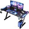 Devoko 120 x 60cm Scrivania Gaming LED, Tavolo Gaming Ergonomica, Scrivania per Computer con Porta Bicchiere e Ganci per Cuffie, Postazione con Piano del Tavolo in Fibra di Carbonio, Nero