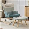 Kebnor Sedia a dondolo Boucle, sedia a dondolo con effetto patchwork colorato, gambe in legno di gomma, struttura in ferro iniettato, poltrona soggiorno, camera da letto con poggiapiedi (tipo 1)