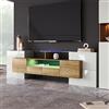 MSMOK Elegante mobile TV Lowboard da 200 cm, illuminazione a LED, mobili da soggiorno. Design moderno. Elegante finitura in vetro (bianco lucido e legno + MDF)