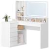 Hzuaneri Toeletta da Trucco Grande con Illuminazione a LED, Toeletta da Trucco con specchio, Postazione Truccos angolare a L con 5 cassetti, 7 scomparti aperti, ganci per collane, Bianco DT42503XEU