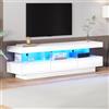 Goeria Mobile TV bianco lucido, 160 x 38 x 50,5 cm, con 3 scomparti in vetro, illuminazione a LED, controllo app, connessione Bluetooth, per TV da 70 pollici, lucido con supporto per TV in vetro,