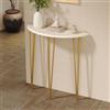 SEIFE Tavolo consolle a mezzaluna, tavolo decorativo semicircolare per divano, tavolino stretto per soggiorno, per corridoio, ingresso(Gold+White,60CM/23.6in)