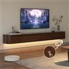 Coubird Mobile TV sospeso a parete Mensole TV galleggianti con luce LED, Ante e Cassetto Moderno Mobile Intrattenimento Media Console TV con Deposito per Soggiorno camere (Marrone + LED,160cm/63in)