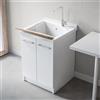 Inbagno Mobile Lavatoio 61x50 Cm Con Vasca In Ceramica Linea Revine, Struttura Già Montata In Legno Nobilitato Bianco Con 2 Ante E Maniglie Cromo, Completo Di Asse Lavapanni
