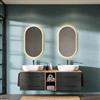 Planetmöbel LUX Set di mobili da bagno, composto da lavandino da 170 cm con mobiletto alla base, 2 lavabi soprapiano da 60 cm bianchi, 2 specchi da 50 cm (senza LED) Mobiletto sottolavabo Oro Rovere