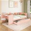NovaFurnish Letto piano in legno, 90 x 200 cm, con scrivania, dotato di 2 cassetti, letto singolo (senza materasso), con ripiani, pino+truciolato (rosa, 242 x 114 x 73)