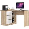 AKORD Scrivania ad Angolo B-16 con 3 Cassetti e 2 Ripiani | Scrivania Computer| Scrittoio | Scrivania ad angolo per l'ufficio in casa | Montaggio facile | 124x77X85 CM | 48 kg Rovere Sonoma/Bianco