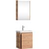 Planetmöbel Lavabo con mobile sottolavabo 50 cm | armadio a specchio 50 cm, set di mobili da bagno con lavabo, sospeso, rovere dorato