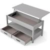 LIFEZEAL Tavolino Salotto Sollevabile con Contenitore Nascosto | Tavolino da Caffè in Legno con 2 Ripiani, 2 Cassetti, Piano Elevabile, Moderno, 100x46x50-63,5cm, Grigio
