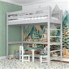 N-wood N01 Letto a Soppalco 100x190 cm, 100% Legno massello, Lettino per bambini e adulti, Scala universale: destra o sinistra, Struttura inclusa, Bordi arrotondati, Grigio