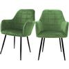 ECD Germany Set di 2 Sedie Sala da Pranzo con Schienale e Braccioli Verde Chiaro Salvia Poltrone Soggiorno Cucina con Rivestimento in Velluto e Gambe in Metallo Poltroncine da Salotto Confortevoli
