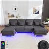 Lubvtti Divano moderno a U con illuminazione ambientale a LED e porta USB+TYPE-C,divano 4 posti con 4 cuscini di lusso e schienale ergonomico di alta qualità,grigio